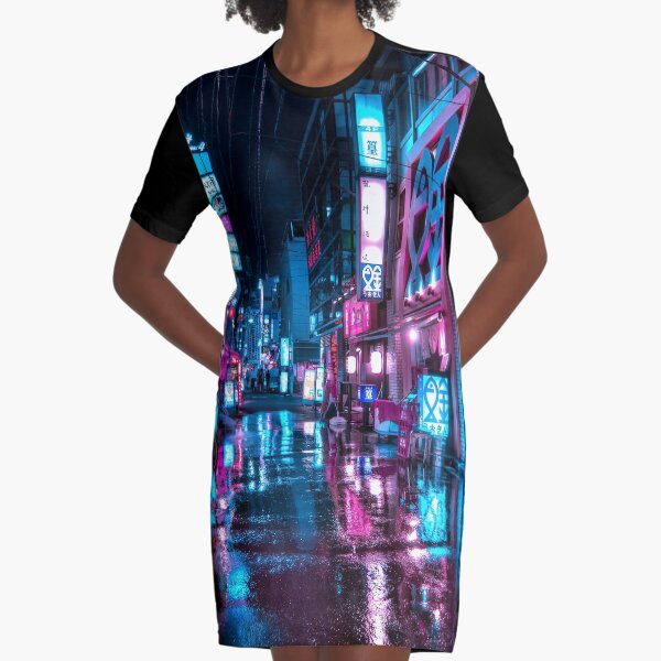 Tokyo at Night - Shimbashi Graphic T-Shirt Dress
