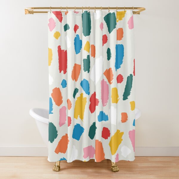 Colorful Abstract Shapes - Brush Strokes Modern Minimalist Fun Playful decor Orange Yellow Blue Pink Green White Red Shower Curtain
