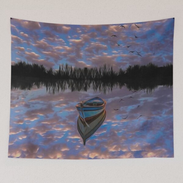 Item preview, Boat on the river designed and sold by johnnyssandart.