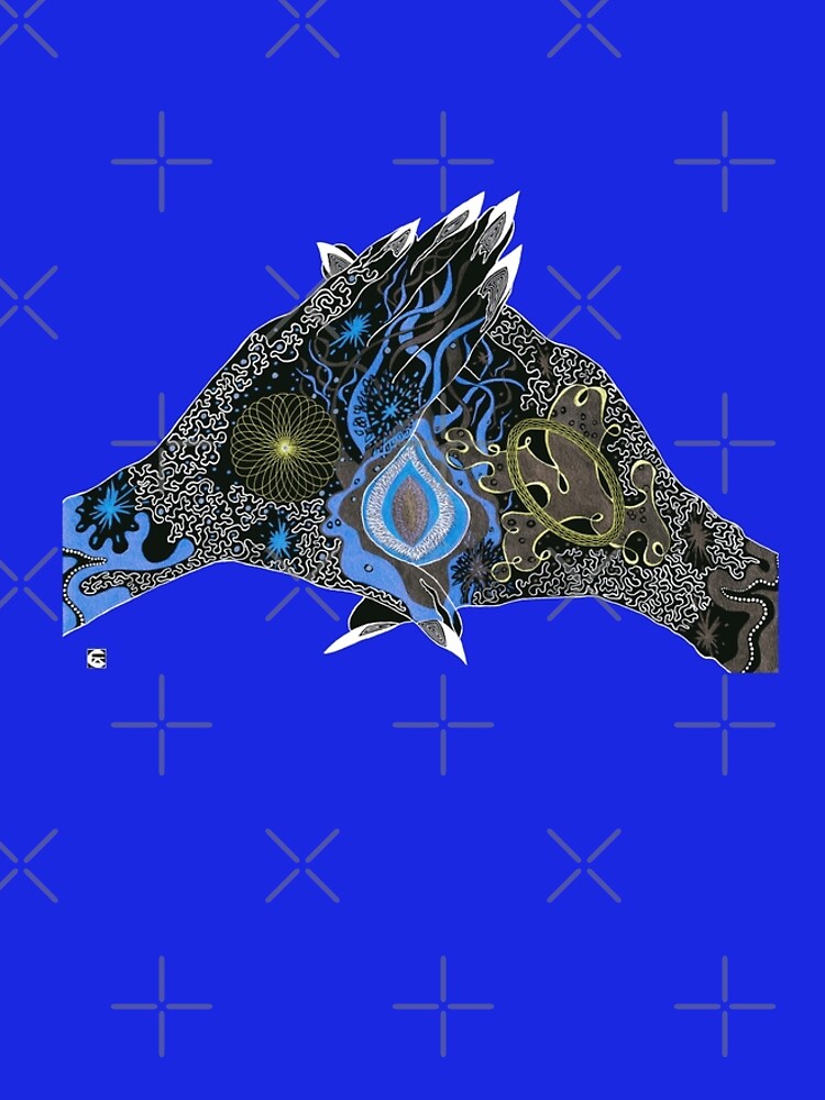 Aperçu 5 sur 5. Robe t-shirt avec l'œuvre "Mains Univers" (bleue) par CEZA créée et vendue par atelierdeceza.