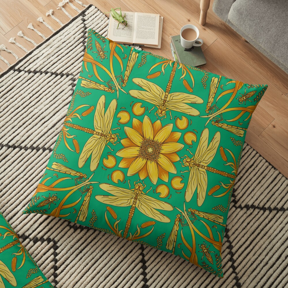 Designer Dragonfly - Blue/Gold Floor Pillow