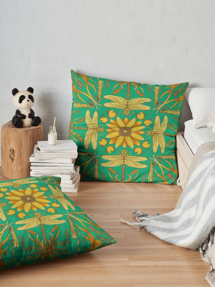 Alternate view of Designer Dragonfly - Blue/Gold Floor Pillow