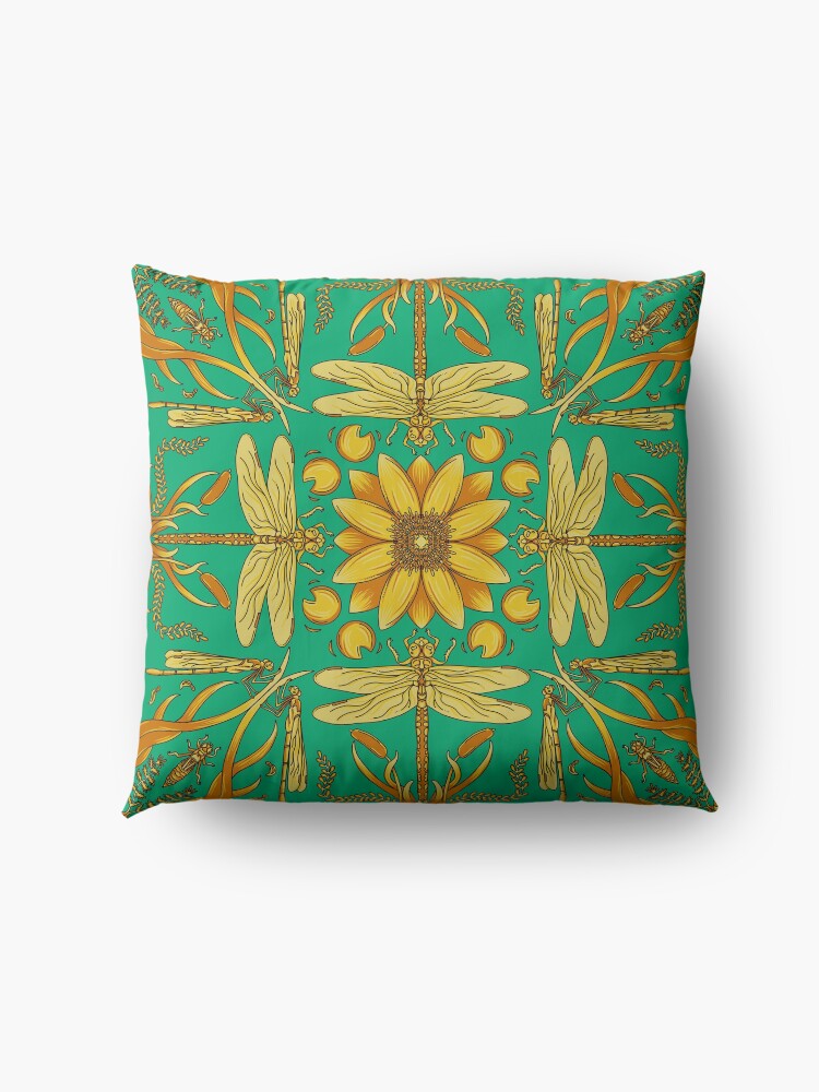 Alternate view of Designer Dragonfly - Blue/Gold Floor Pillow