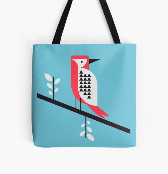 Woodpecker in blue All Over Print Tote Bag