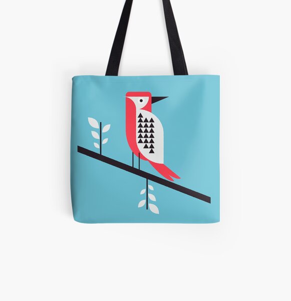 Woodpecker in blue All Over Print Tote Bag