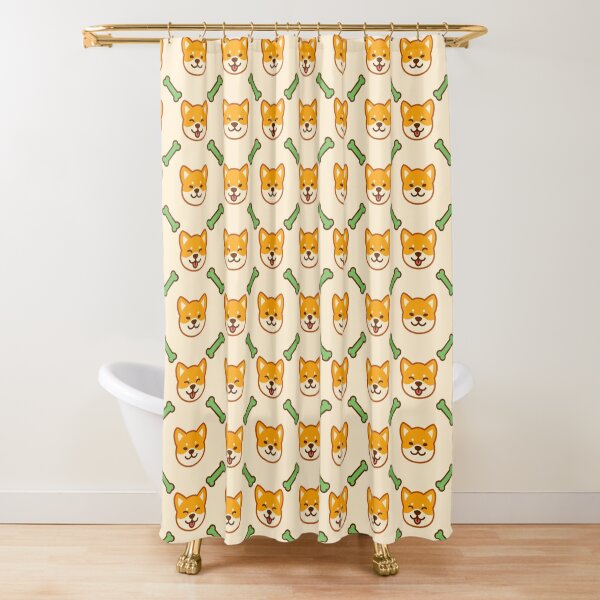 Gold Shiba: Green Bone Shower Curtain