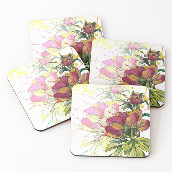 Item preview, Vintage Floral Flower Power Ink Splash Watercolour Peony Painting designed and sold by TattooZanda.