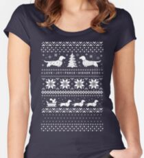 Dachshunds Christmas Sweater Pattern Women's Fitted Scoop T-Shirt