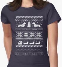 Dachshunds Christmas Sweater Pattern Women's Fitted T-Shirt