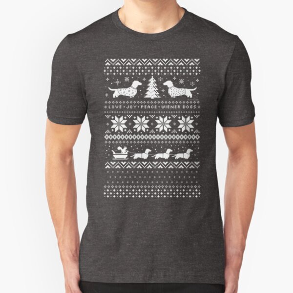 Dachshunds Christmas Sweater Pattern Slim Fit T-Shirt