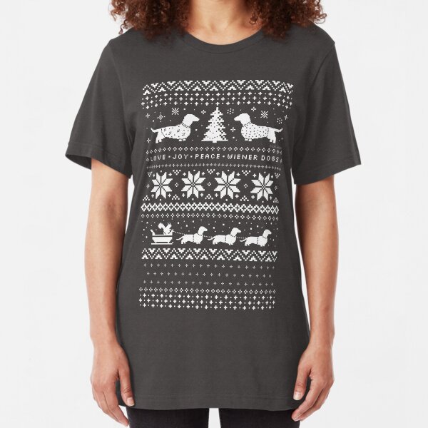 Dachshunds Christmas Sweater Pattern Slim Fit T-Shirt