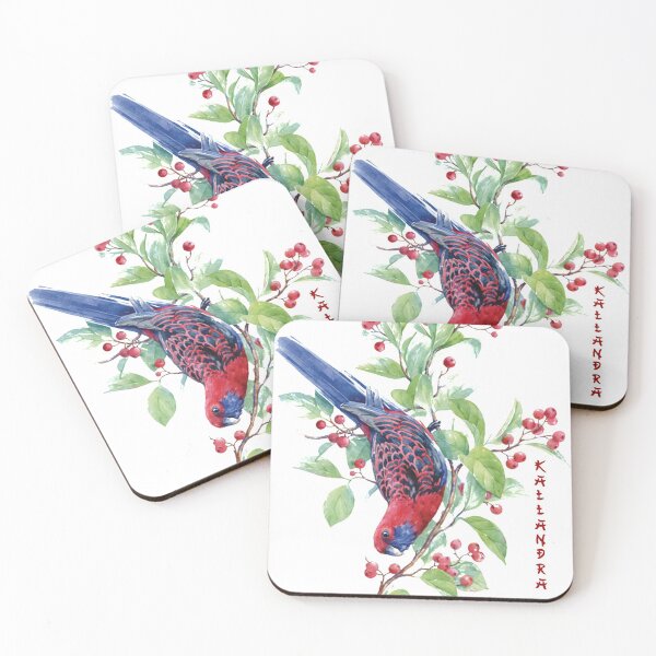 Item preview, Red-blue parrot and berry branches - bird on branch - China painting designed and sold by Kallandra.