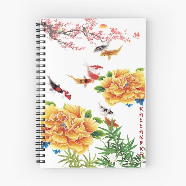 Item preview, Colored china painting with yellow chrysanthemums koi carp bamboo designed and sold by Kallandra.