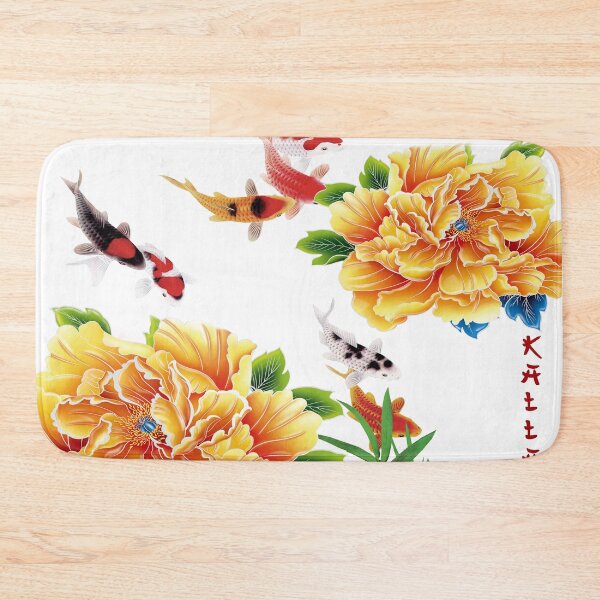 Item preview, Colored china painting with yellow chrysanthemums koi carp bamboo designed and sold by Kallandra.