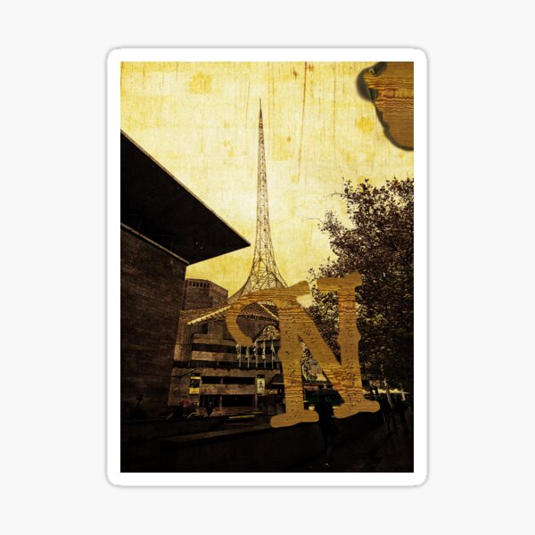 Grungy Melbourne Australia Alphabet Letter N National Gallery Victoria Wireframe Tower Sticker