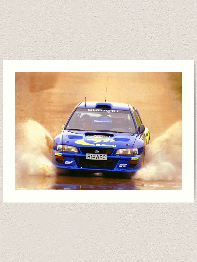 Alternate view of Colin McRae racing his Subaru Impreza STI World Rally Car through water Art Print