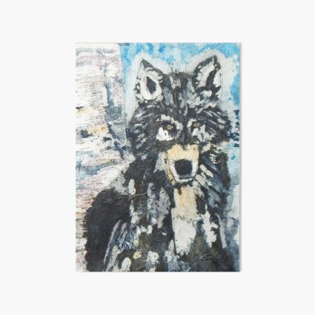 Batik Watercolour Wolf in Snow Art Board Print