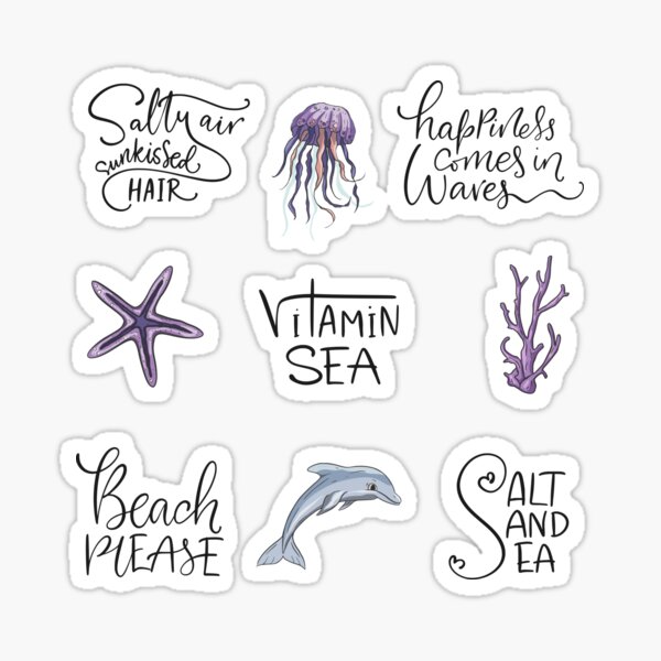 Beach Quotes - Multi Design Sticker Set Glossy Sticker