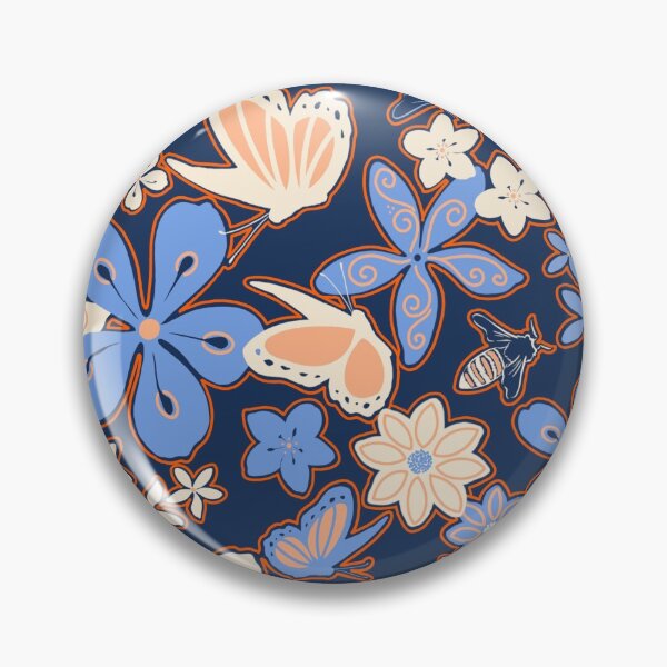 Item preview, Bees, Butterflies, and Flowers in Denim Blues and Peach Pattern designed and sold by Diana Garrison.