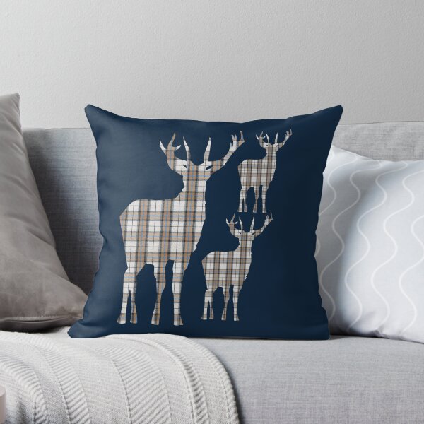 Tartan Highland Stags Scottish Deer Plaid Pattern Throw Pillow