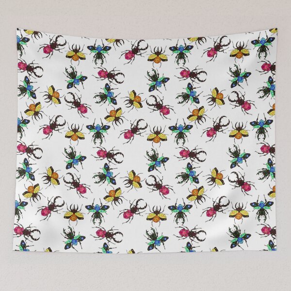 Item preview, Beetles pattern with decor on a white background designed and sold by burbura.