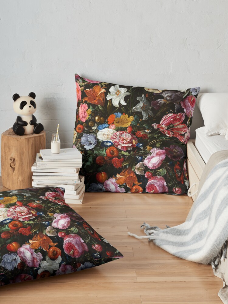 Alternate view of Dutch Botanical Flowers Midnight Garden Floor Pillow