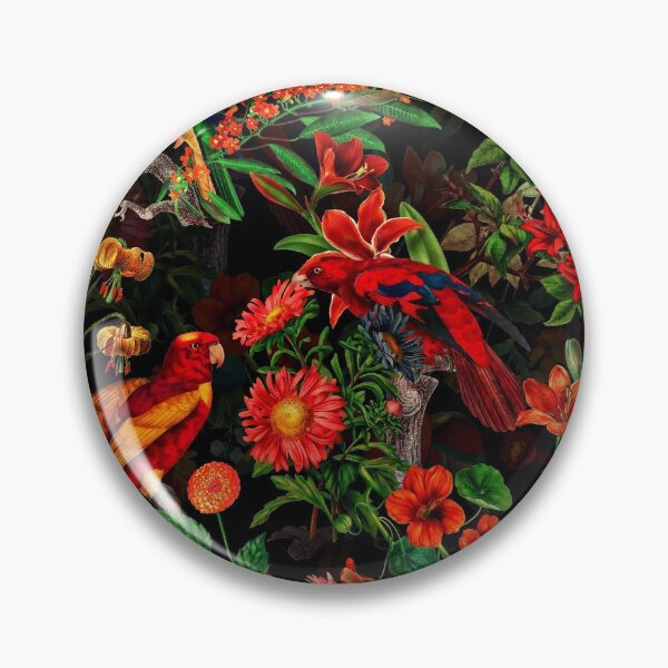 Item preview, Pierre Joseph Redoute tropical vintage flowers and parrots nostalgic Botanical Night Garden mystic pattern Nightgarden designed and sold by UtArt.