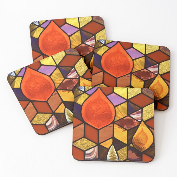 Item preview, Geometric Leaf Hexagon Stained Glass - Orange, Yellow, Purple designed and sold by ChristaJoGlass.