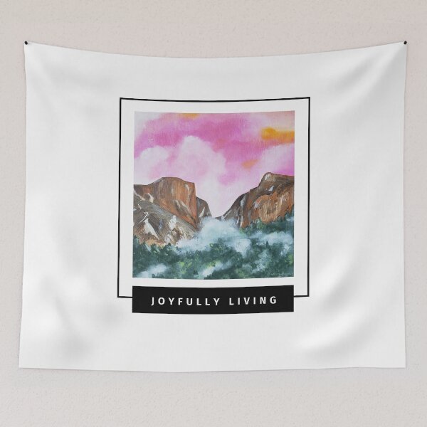 Item preview, Joyfully Living Affirmation Inspirational Quote with Acrylic Painting of Yosemite Valley   designed and sold by ArianaDagan.