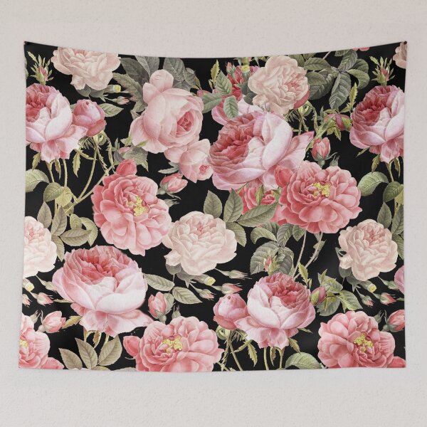 Item preview, Pink Vintage Roses on Black Botanical Night Garden NightGarden  designed and sold by UtArt.