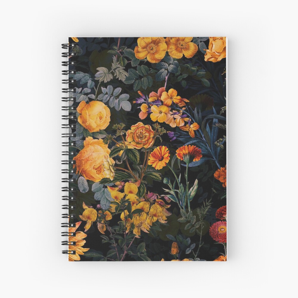 Vintage Botanical Golden Night Garden Spiral Notebook