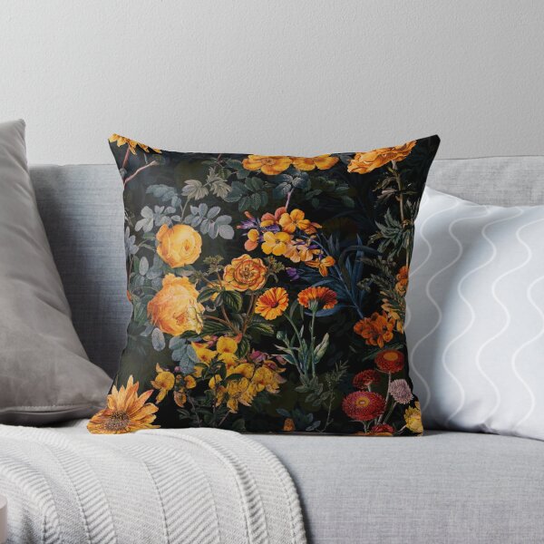 Floral pillow, black and white flowers, botanical, garden flowers