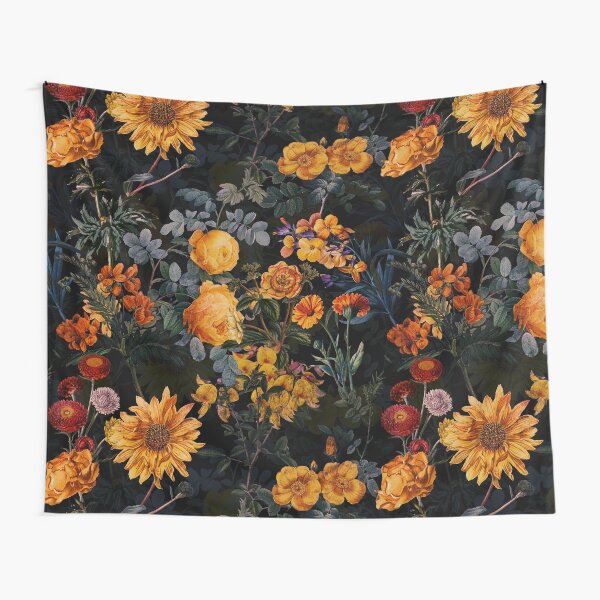 Vintage Botanical Golden Night Garden Tapestry