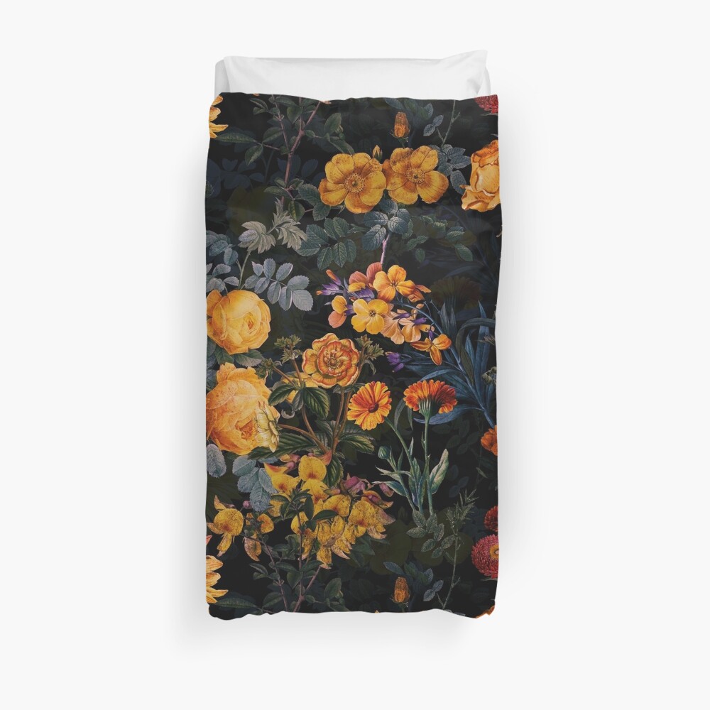 Vintage Botanical Golden Night Garden Duvet Cover