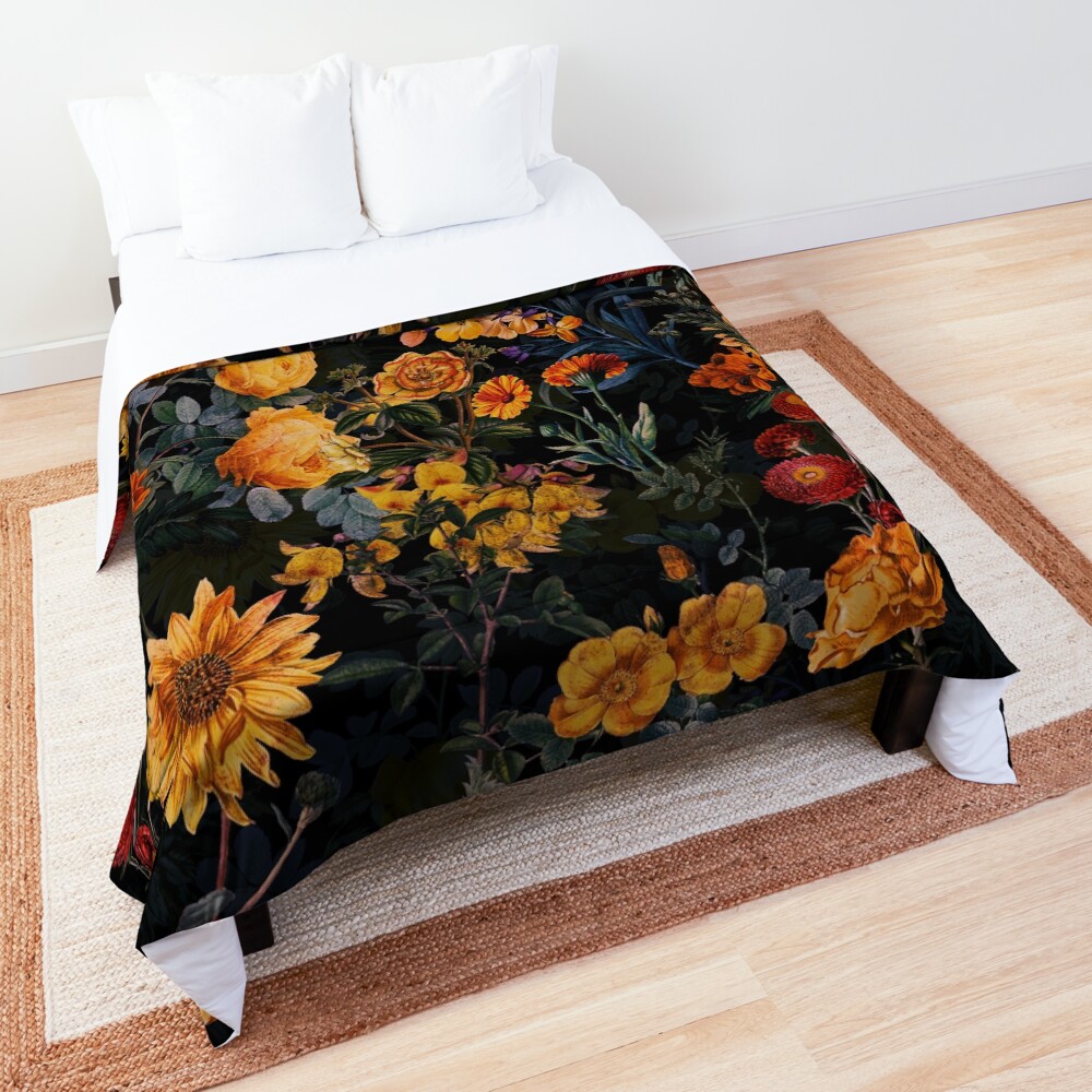 Vintage Botanical Golden Night Garden Comforter