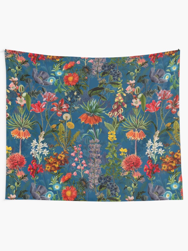 Alternate view of Vintage Blue Springflower Meadow Night Tapestry
