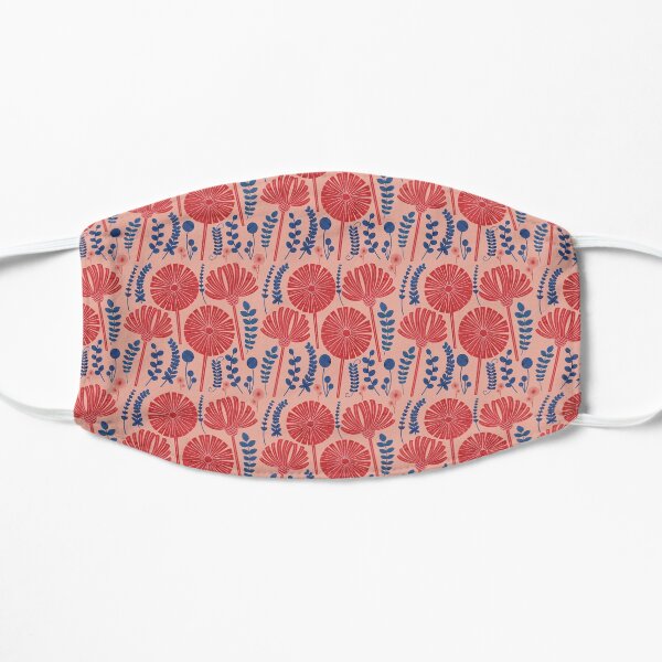 Red flowers in blue Flat Mask