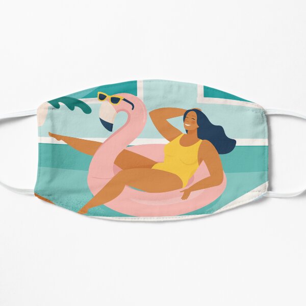 Couple spend summer vacation at swimming pool during quarantine. Flat Mask