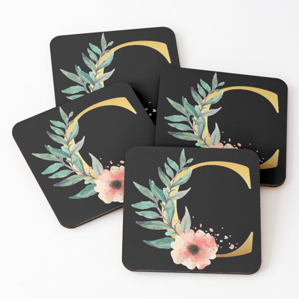 Item preview, Floral Gold Monogram C - Letter Art Black designed and sold by MysticMagpie.