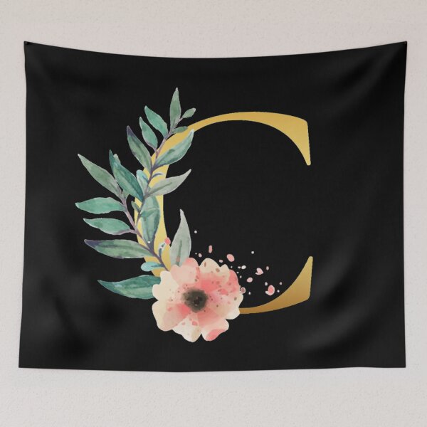 Item preview, Floral Gold Monogram C - Letter Art Black designed and sold by MysticMagpie.