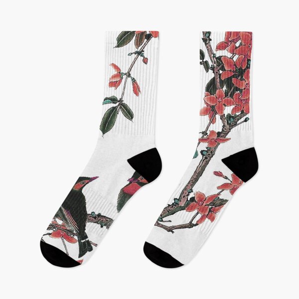 Item preview, Chinese Art Print - Birds on Branch with Red Flowers with Calligraphy - Happiness designed and sold by Kallandra.