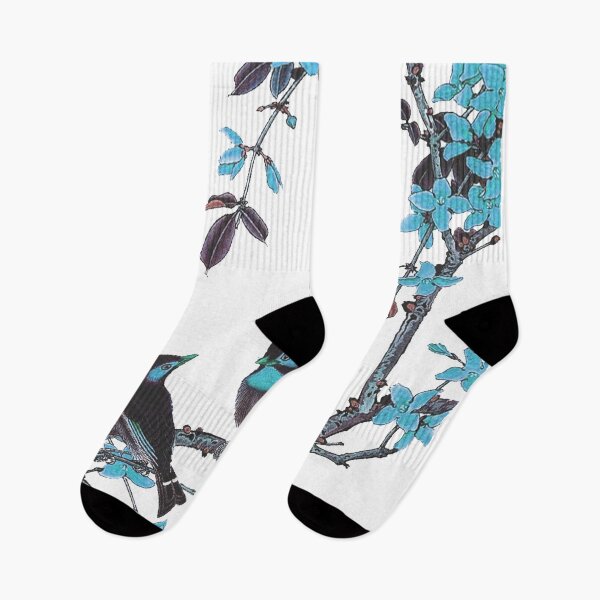 Item preview, Chinese Art Print - Birds on Branch with Blue Flowers with Calligraphy - Happiness designed and sold by Kallandra.
