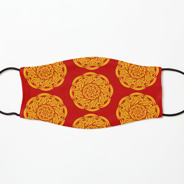 Red Batik Style Floral Pattern Kids Mask