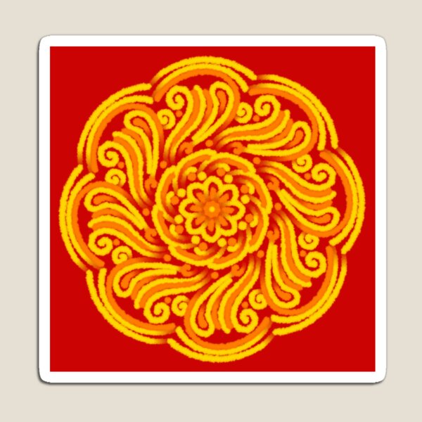 Red Batik Style Floral Pattern Magnet