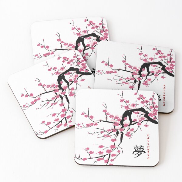 Item preview, Chinese art print - branch with pink plum blossoms with calligraphy - luck designed and sold by Kallandra.
