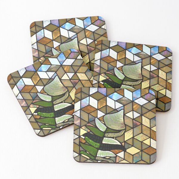 Item preview, Fern Leaf Stained Glass Art - Geometric Hexagon Pattern designed and sold by ChristaJoGlass.