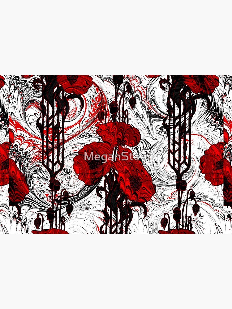 Art Nouveau Poppy Dream III, Red, Black and White by MeganSteer