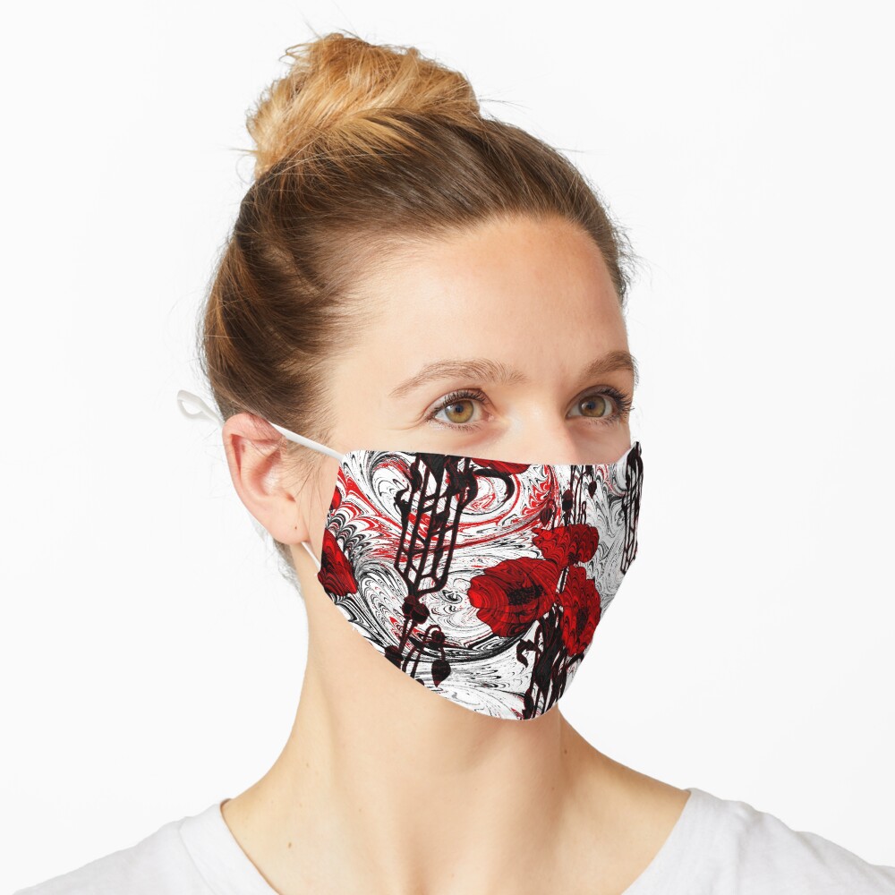 Art Nouveau Poppy Dream III, Red, Black and White Mask
