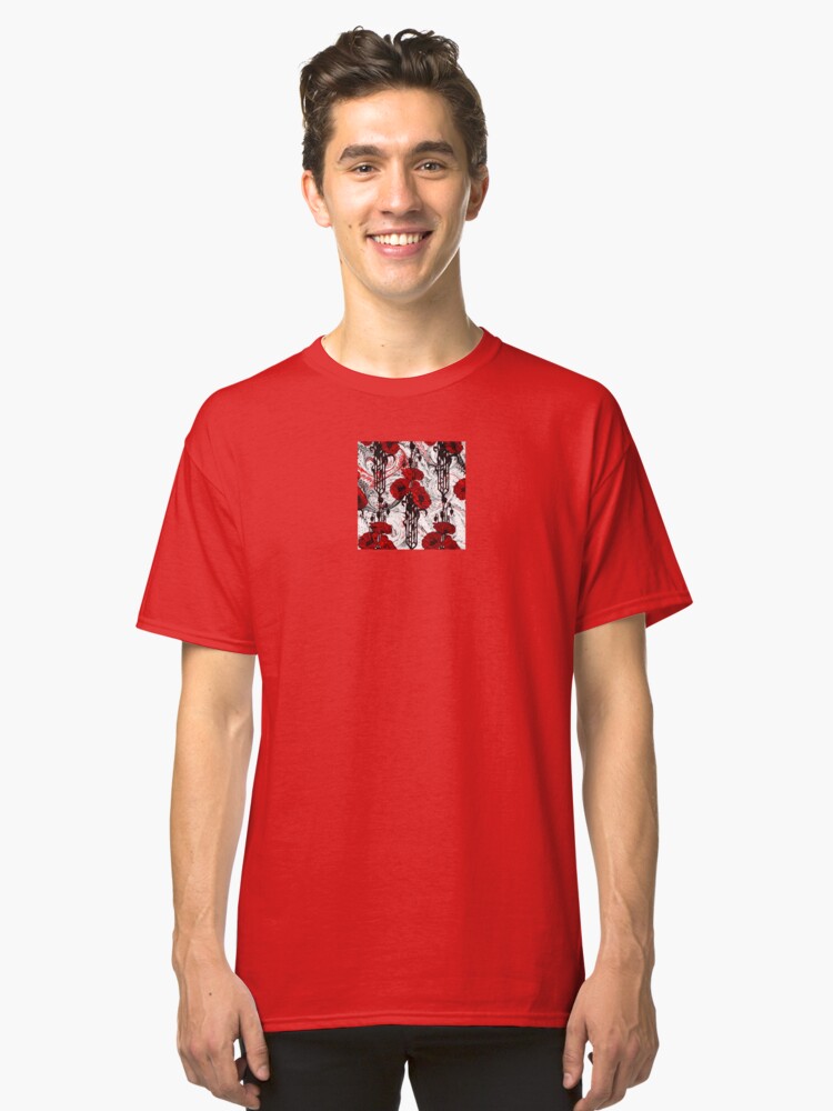 Alternate view of Art Nouveau Poppy Dream III, Red, Black and White Classic T-Shirt
