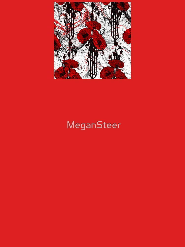 Thumbnail 7 of 7, Classic T-Shirt, Art Nouveau Poppy Dream III, Red, Black and White designed and sold by MeganSteer.